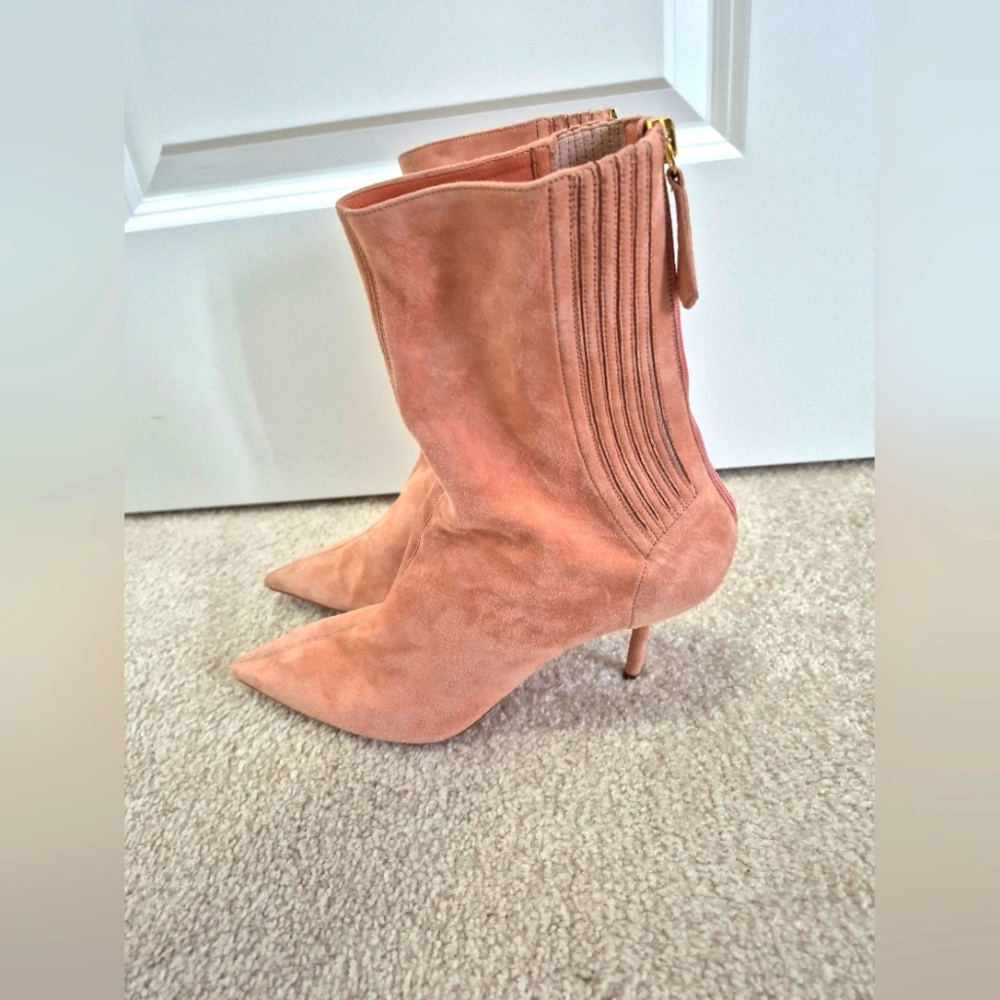 Aquazzura Pink Suede Stiletto High Heel Boots, Size EU 38, US 8 - Picture 6 of 10